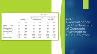 CEO
Overconfidence
and the Sensitivity
of Corporate
Investment to
Cash Flow (cont.)
23
 
