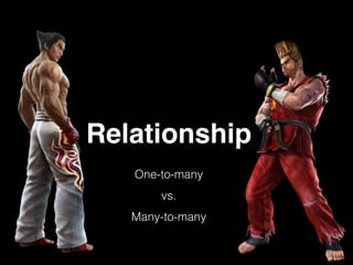 Relationship
One-to-many
vs.
Many-to-many
 
