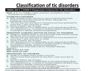 Classification of tic disorders
 