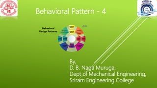 Behavioral Pattern - 4
By,
D. B. Naga Muruga,
Dept of Mechanical Engineering,
Sriram Engineering College
 