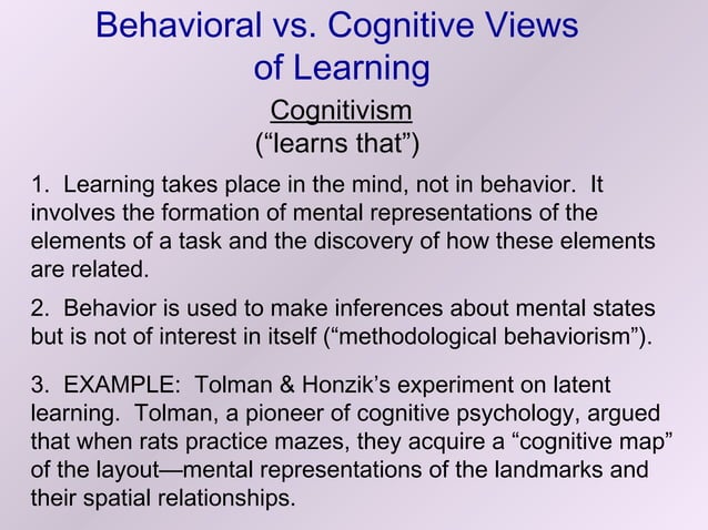 Behavioral vs. cognitive views of learning | PPT | Free Download
