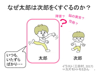 なぜ太郎は次郎をくすぐるのか？
6
太郎 次郎
いつも，
いたずら
ばかり・・・ イラスト（三田村, 2017)
＝カズモトトモミさん
 