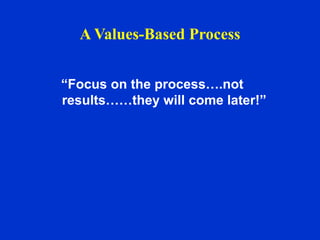 “Focus on the process….not
results……they will come later!”
A Values-Based Process
 