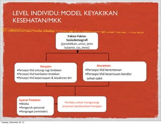 LEVEL INDIVIDU: MODEL KEYAKIKAN
           KESEHATAN/MKK




Tuesday, December 25, 12
 