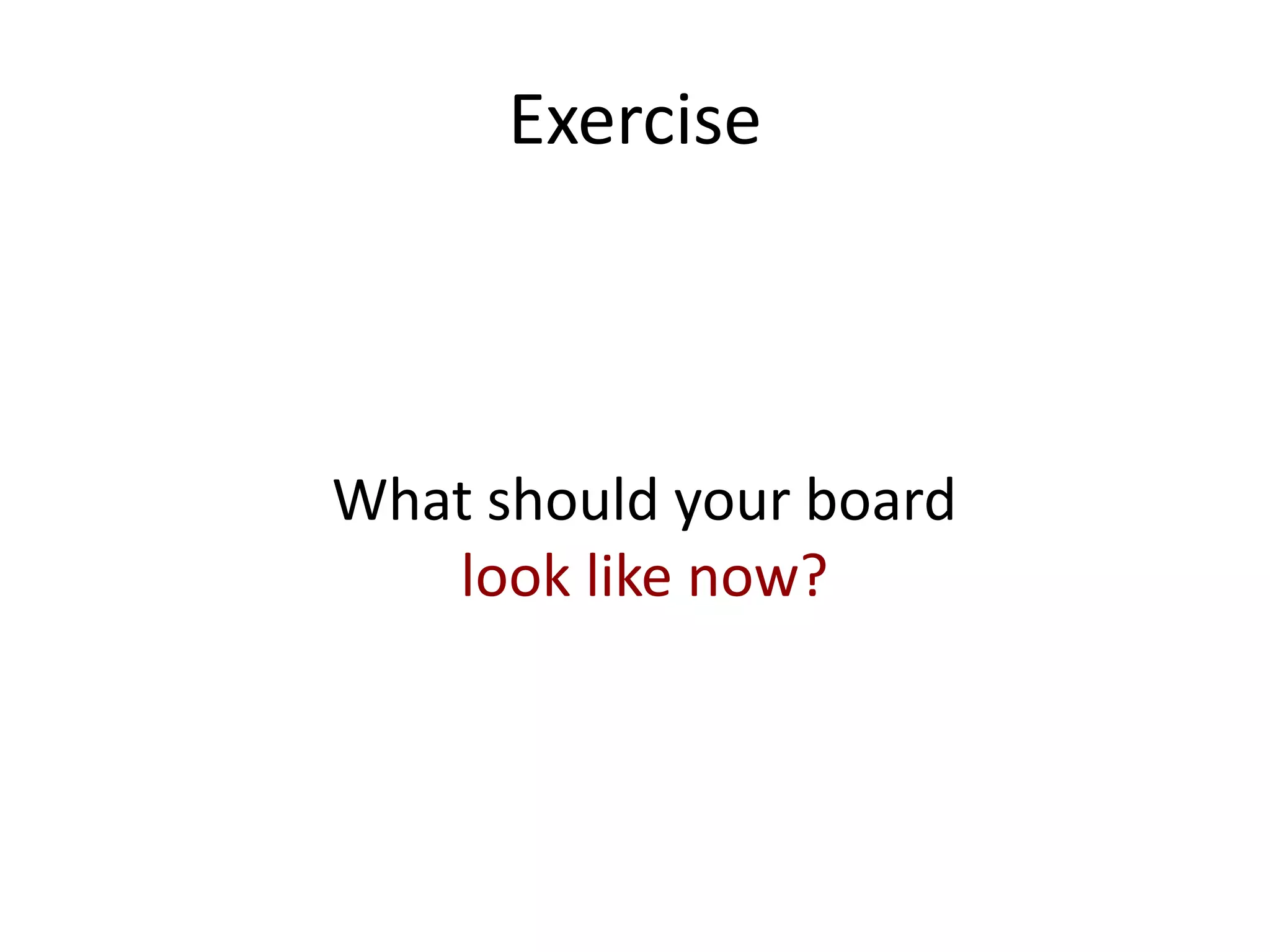 Exercise
What should your board
look like now?
 