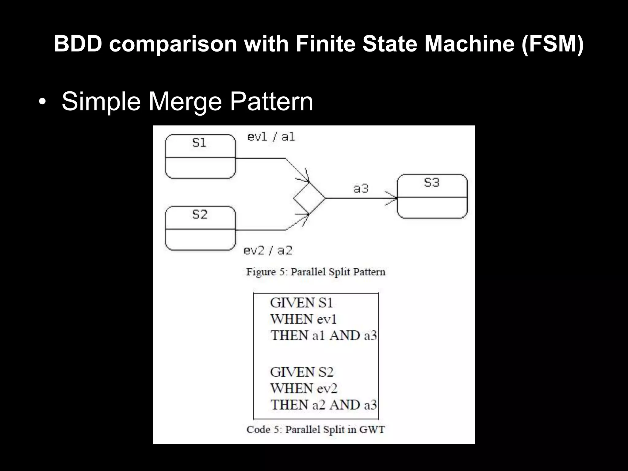 BDD comparison with Finite State Machine (FSM)

• Simple Merge Pattern
 