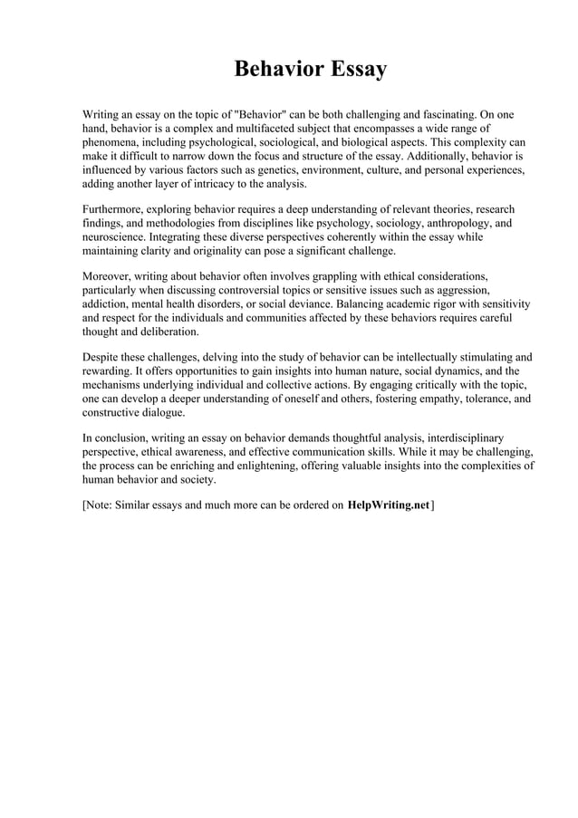 Behavior Essay. St. Louis College of Health Careers | PDF