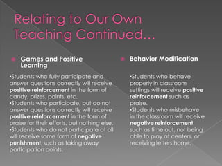 Another example would be the teacher modeling a new technological device and showing the kids how to use it and then letting them copy her actions and try it themselves.How Do Students Use the Behaviorism Theory Without Using Technology?With the behaviorist theory children learn from positive or negative stimuli or feedback.The students use this theory in multiple ways without technology..A student raises their hand before speaking, so the teacher rewards the student with a piece of candy.  This child has now learned that raising their hand to speak is a good thing behavior, and positive feedback will follow this action.A student did a good deed and helped out a classmate, so the teacher gave the child a gold star on their chart.  The student has now learned if they do good deeds, they will earn gold stars.A student pushes another student over, so the teacher makes that child sit out of recess.  The student has learned not to push their peers because the consequence is sitting out of recess.