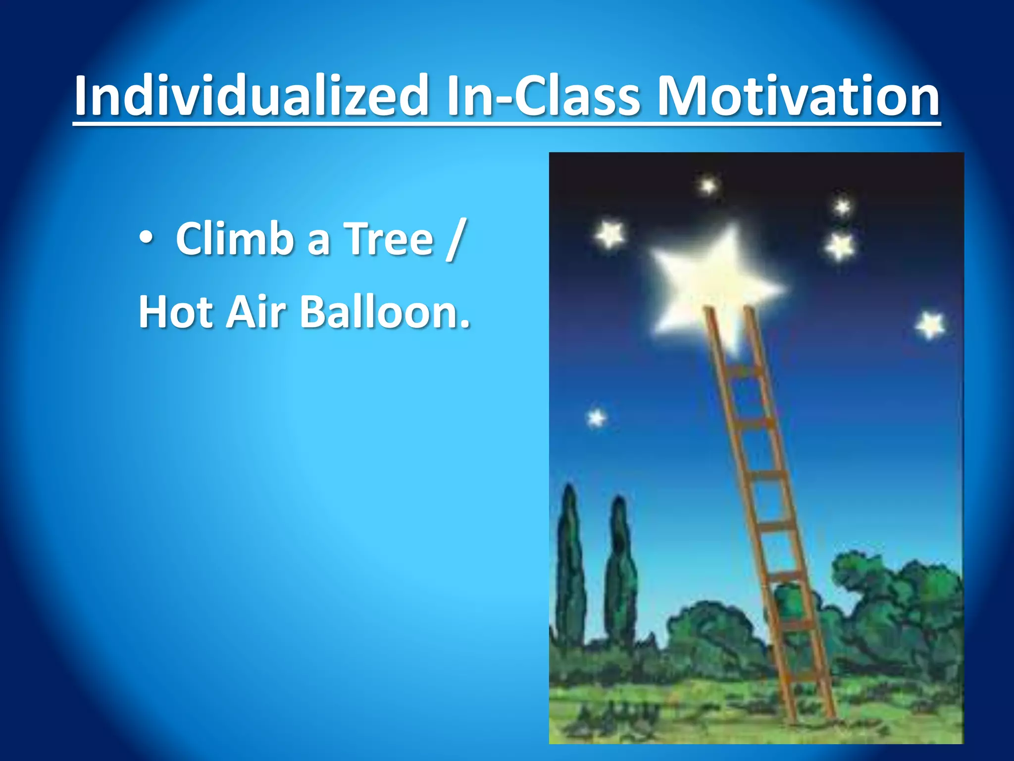 Individualized In-Class Motivation
• Climb a Tree /
Hot Air Balloon.
 