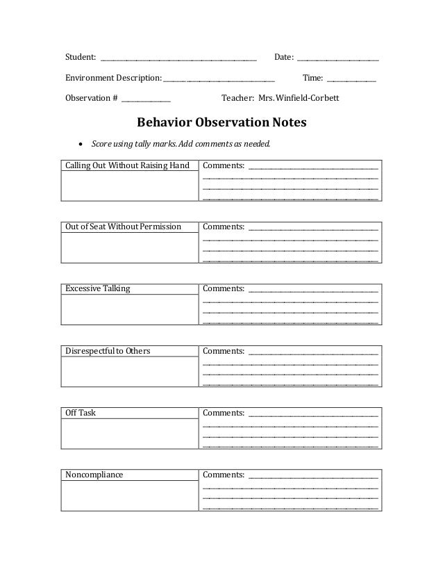 Teacher Anecdotal Notes Template