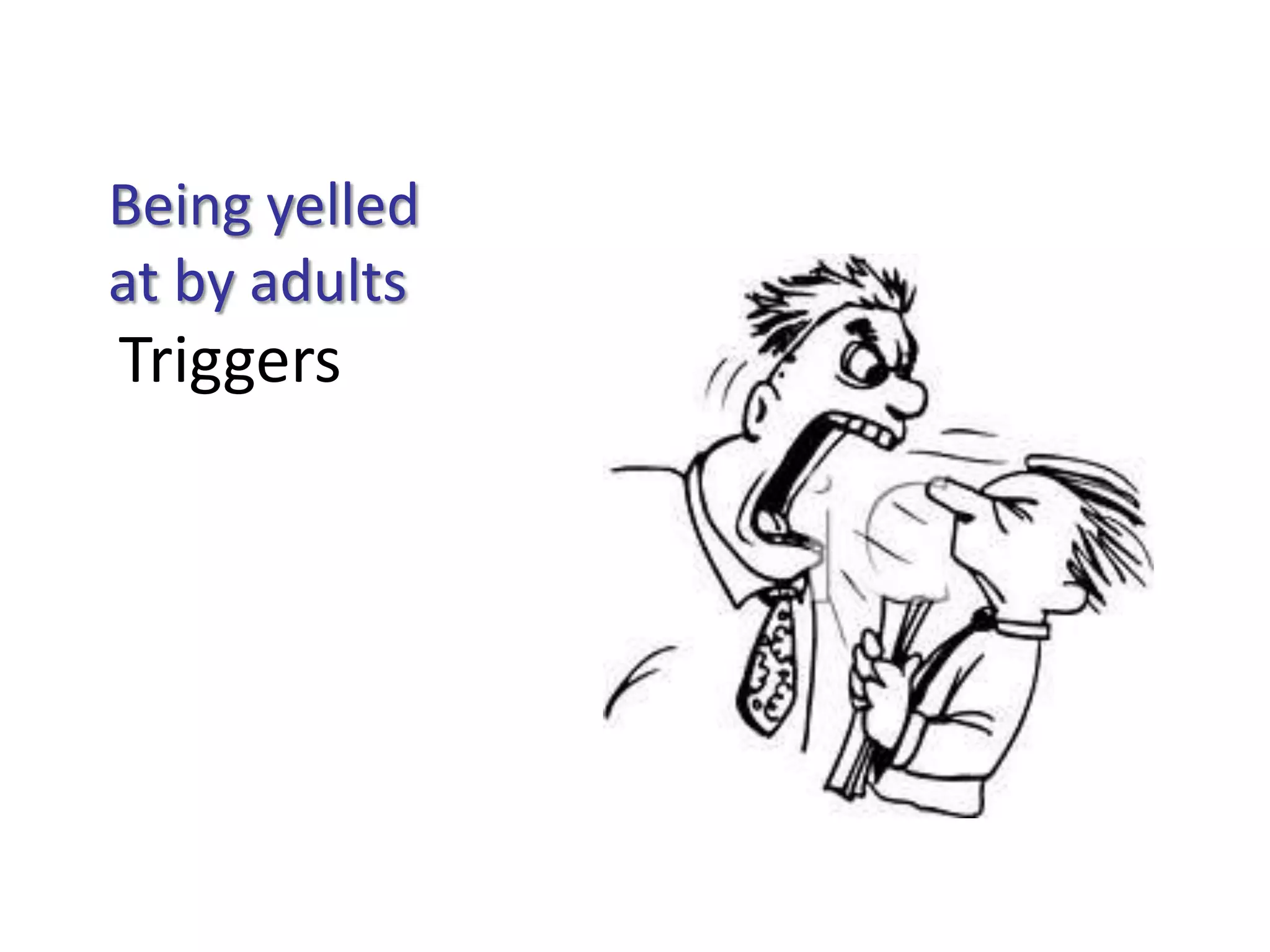 Triggers
Being yelled
at by adults
 