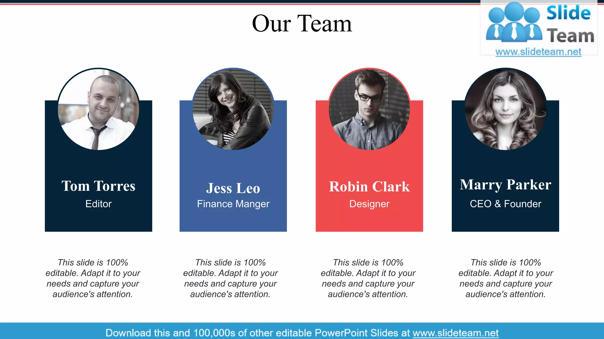 Marry Parker
CEO & Founder
Tom Torres
Editor
Jess Leo
Finance Manger
Robin Clark
Designer
Our Team
31
This slide is 100%
editable. Adapt it to your
needs and capture your
audience's attention.
This slide is 100%
editable. Adapt it to your
needs and capture your
audience's attention.
This slide is 100%
editable. Adapt it to your
needs and capture your
audience's attention.
This slide is 100%
editable. Adapt it to your
needs and capture your
audience's attention.
 