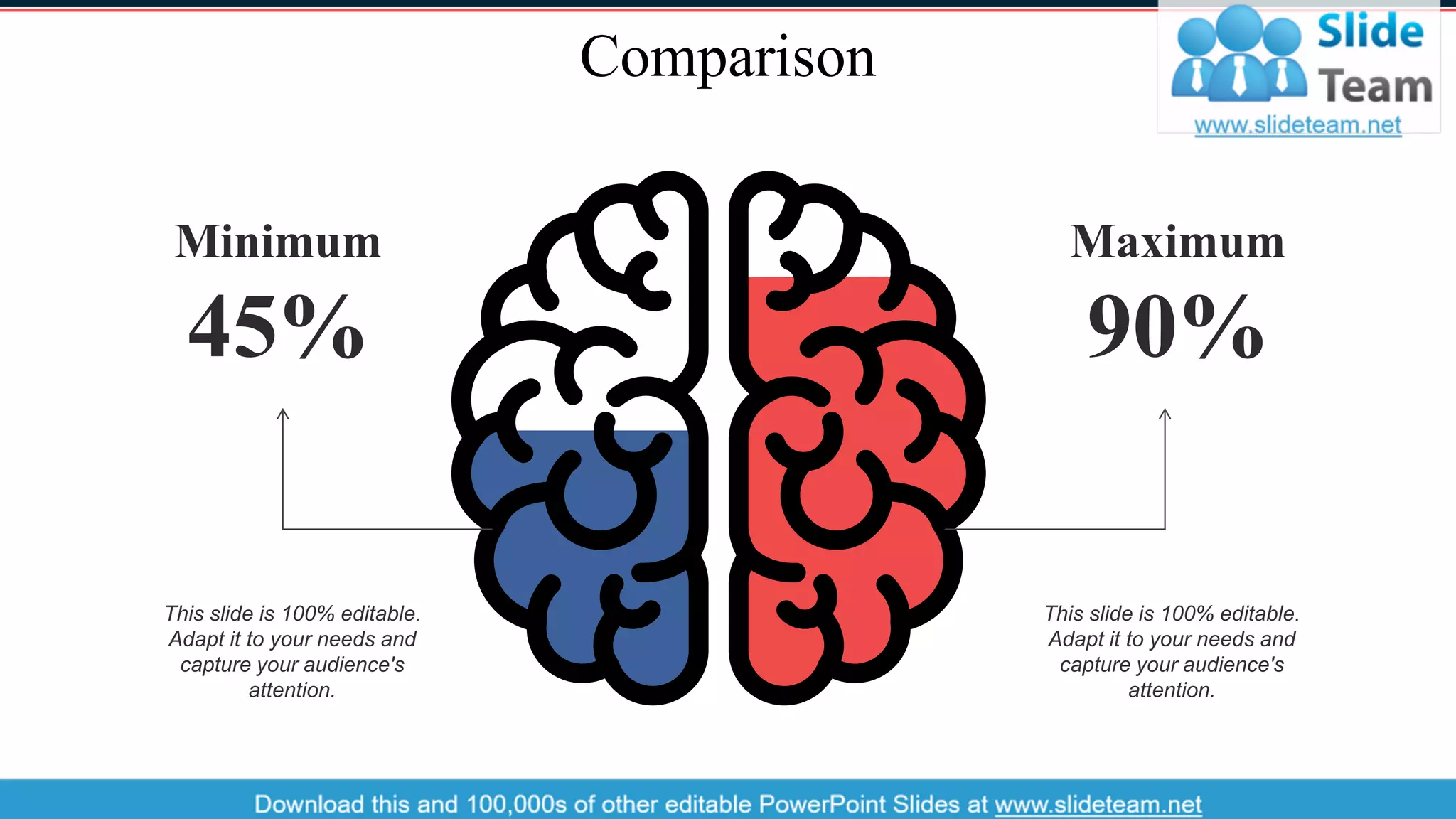 Comparison
Minimum
45%
This slide is 100% editable.
Adapt it to your needs and
capture your audience's
attention.
Maximum
90%
This slide is 100% editable.
Adapt it to your needs and
capture your audience's
attention.
34
 