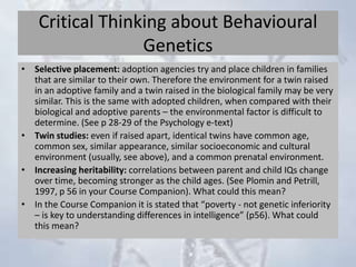 IB Diploma BLOA - Behavioural Genetics | PPTX