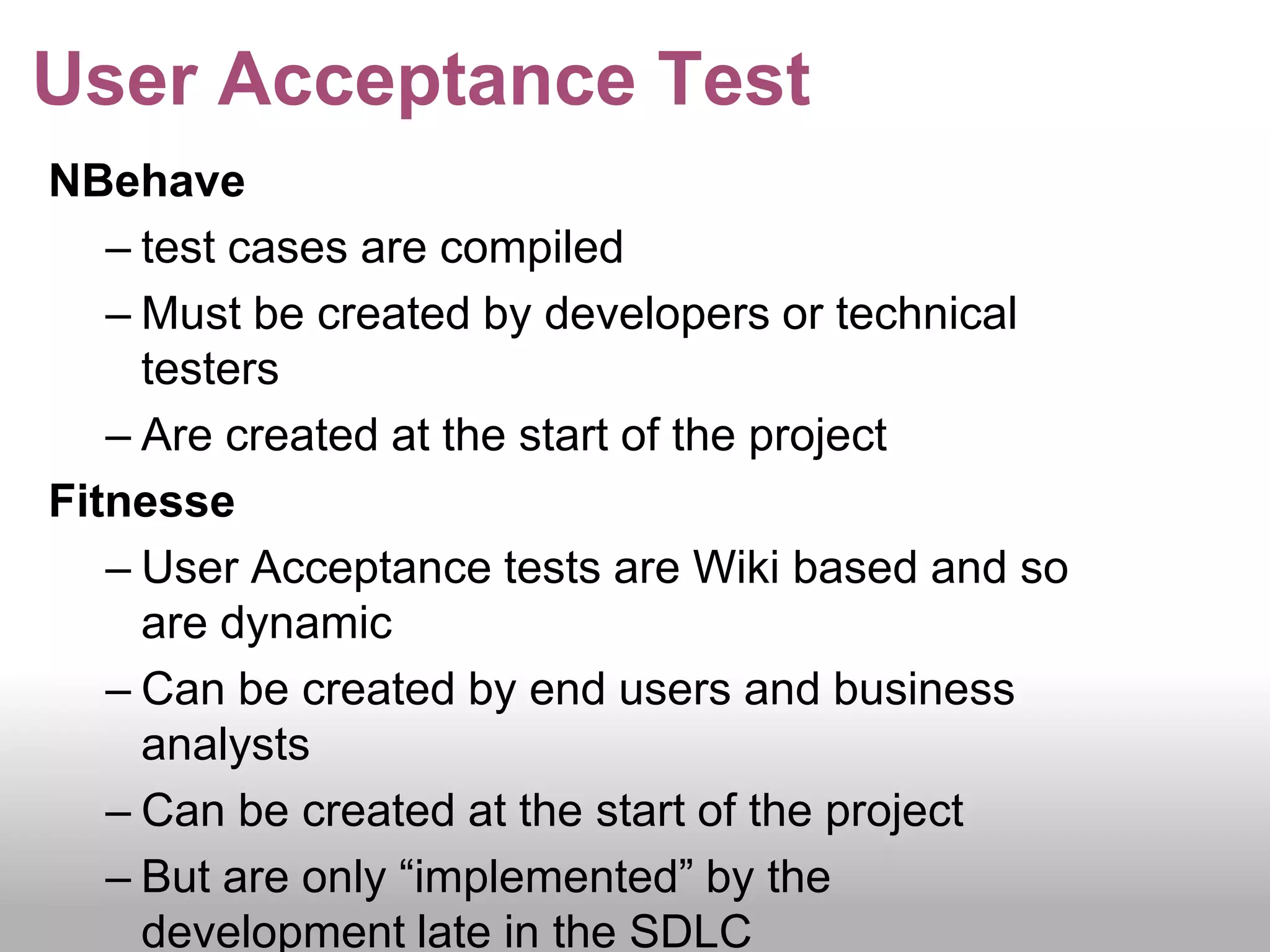 Steps to generate the API continued...Slowly implement the storyAdd domain object properties as requiredAdd methods signatures as requiredUse Stubs to explore Inputs/Outputsto the methodsStubbing out the behaviorWithNBehave and Mocking