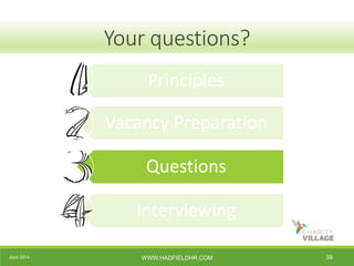 April 2014 WWW.HADFIELDHR.COM 39
Your questions?
Principles
Vacancy Preparation
Questions
Interviewing
 