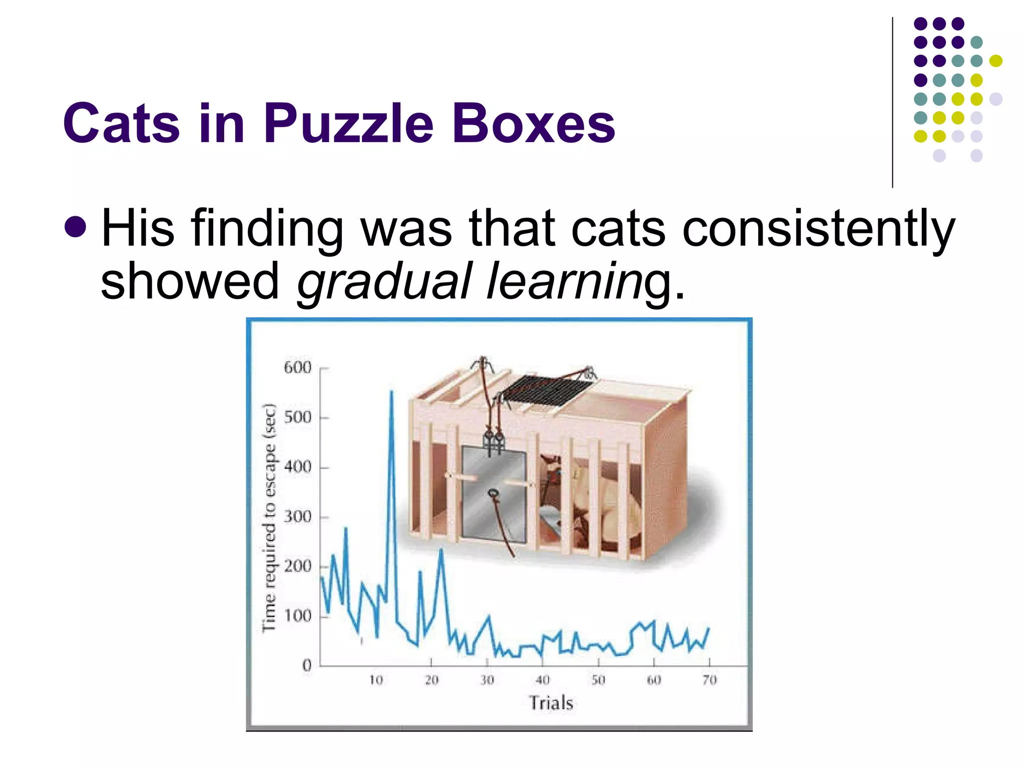 Cats in Puzzle Boxes His finding was that cats consistently showed  gradual learnin g. 