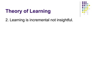 Theory of Learning 2. Learning is incremental not insightful.  