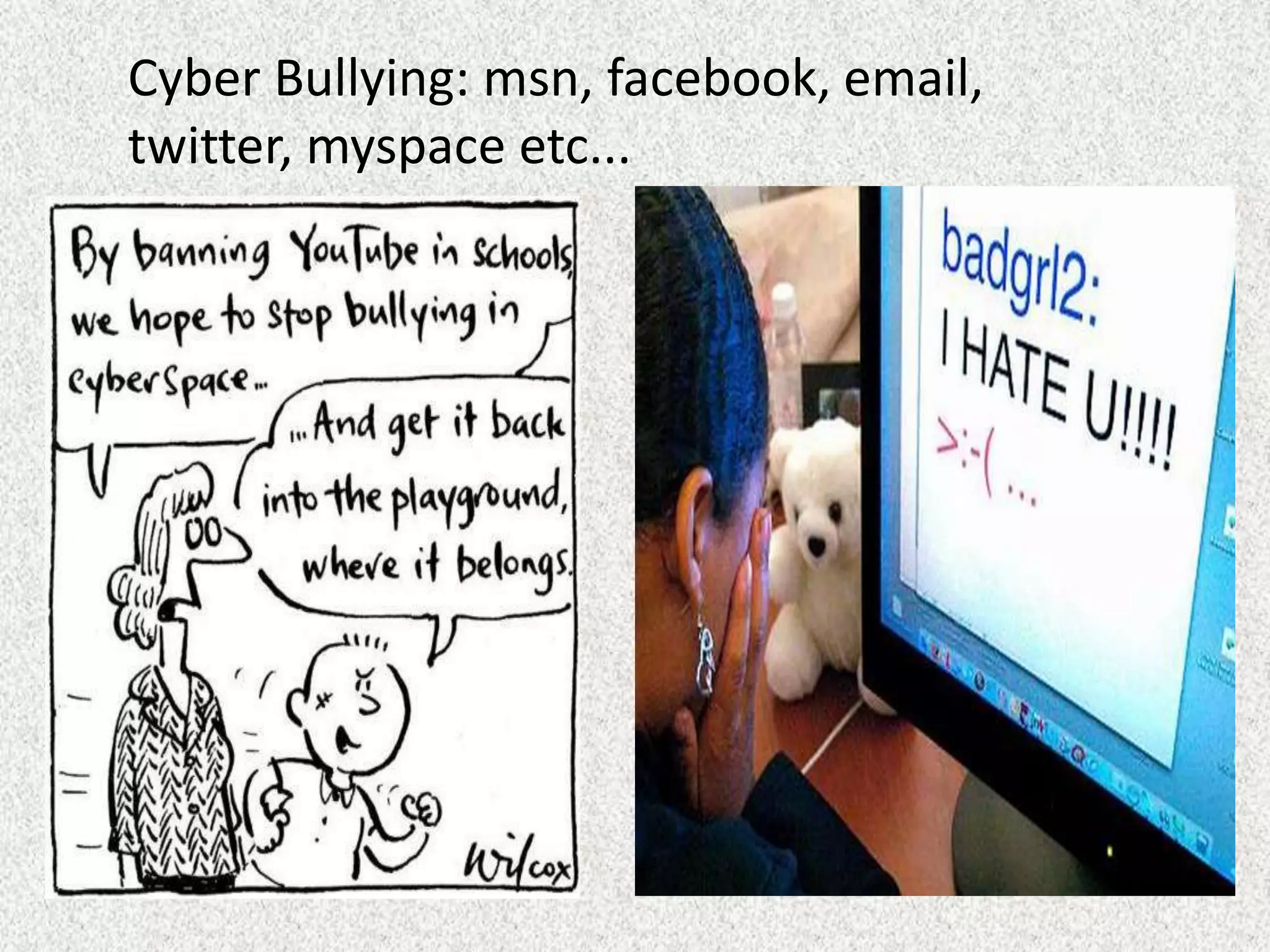 Cyber Bullying: msn, facebook, email, twitter, myspace etc...