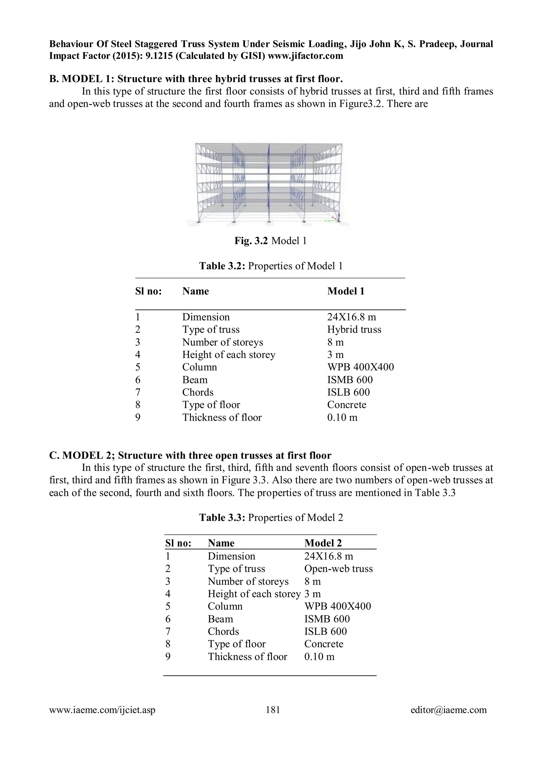 BEHAVIOUR OF STEEL STAGGERED TRUSS SYSTEM UNDER SEISMIC LOADING | PDF