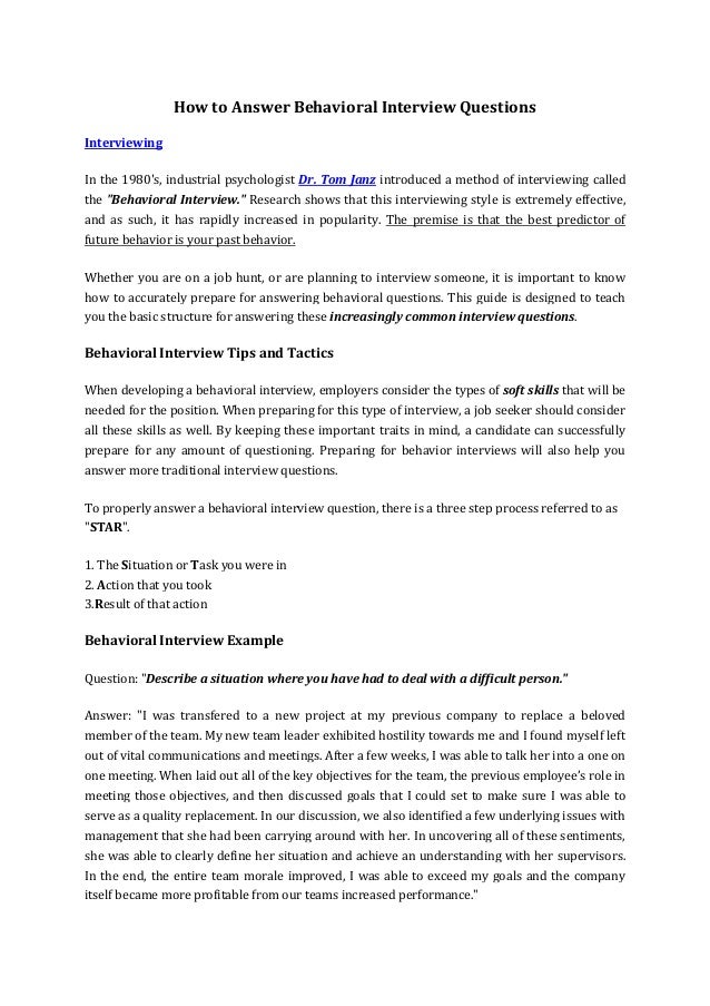 behaviour type questions good behavioral interview questions