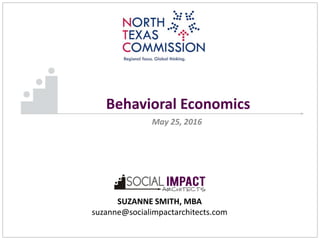 Behavioral Economics
May 25, 2016
SUZANNE SMITH, MBA
suzanne@socialimpactarchitects.com
 