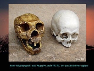homo heidelbergensis, alias Miguelón, orain 400.000 urte eta alboan homo sapiens
 