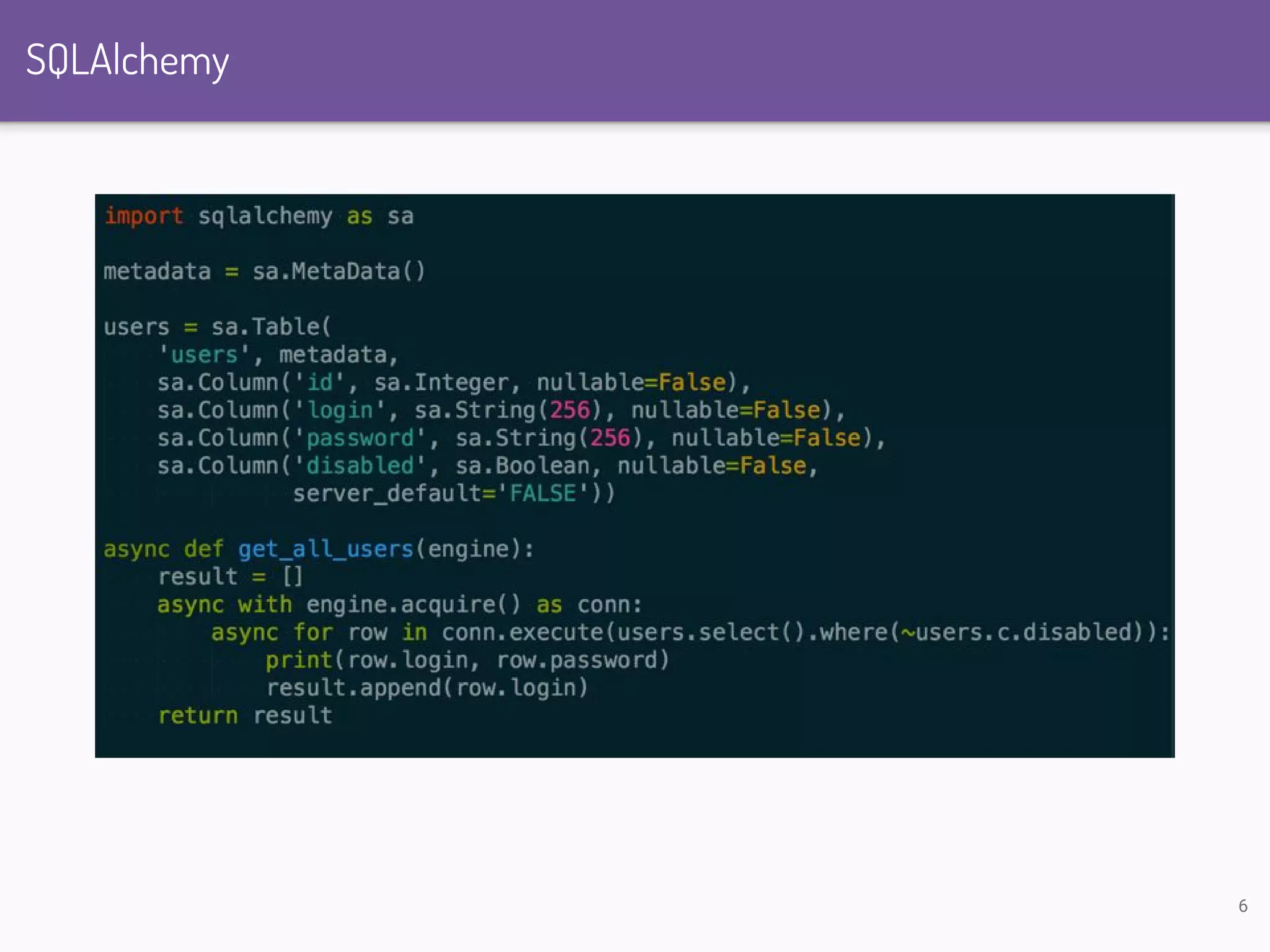 SQLAlchemy 6 