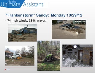 “Frankenstorm” Sandy: Monday 10/29/12
•   74 mph winds, 13 ft. waves




    17
 