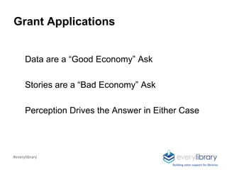 Data are a “Good Economy” Ask
Stories are a “Bad Economy” Ask
Perception Drives the Answer in Either Case
Grant Applicatio...
