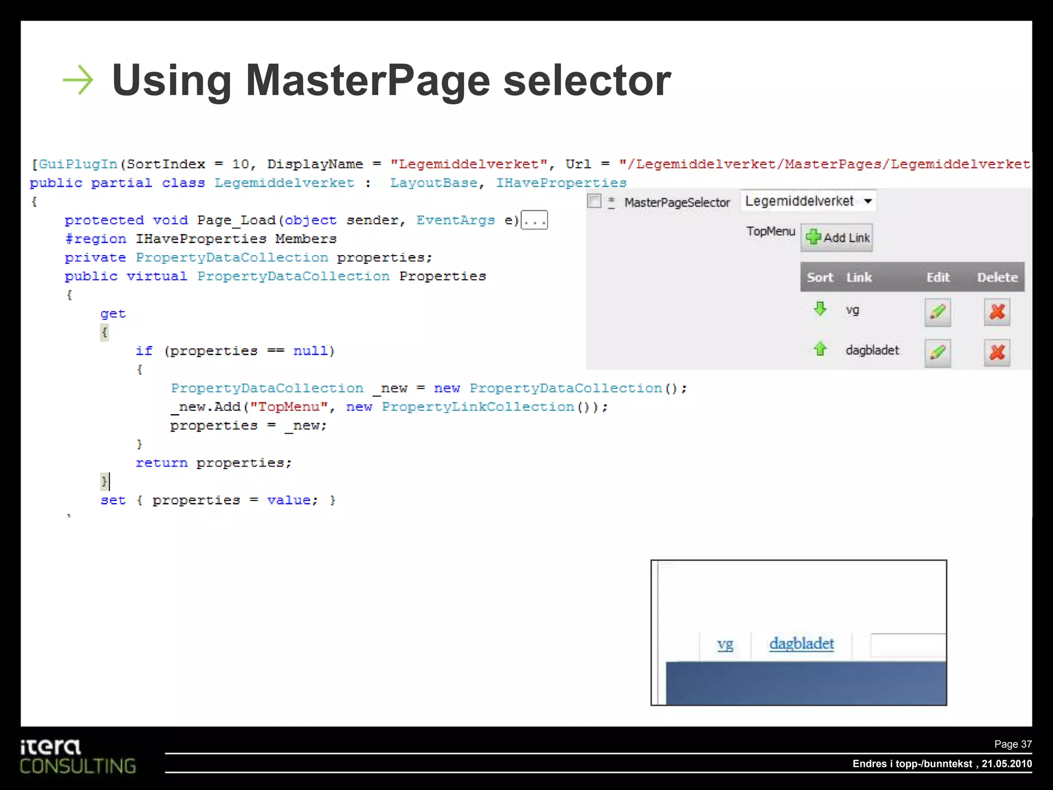 Endres i topp-/bunntekstPage 30 , 18.05.2010Add save logic
