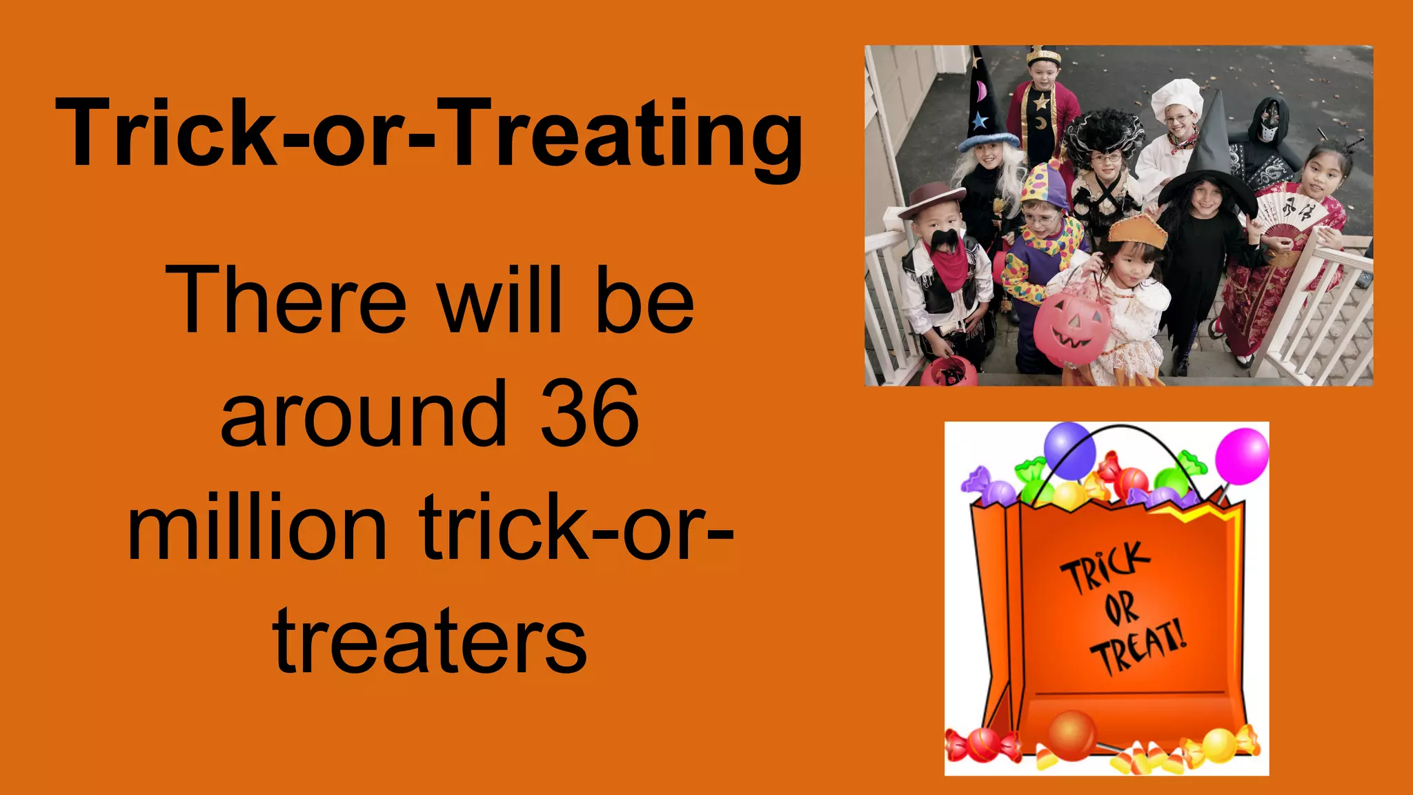 Trick-or-Treating
There will be
around 36
million trick-ortreaters