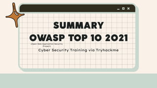 Cyber Security Training via Tryhackme
(Open Web Application Security
Project)
 