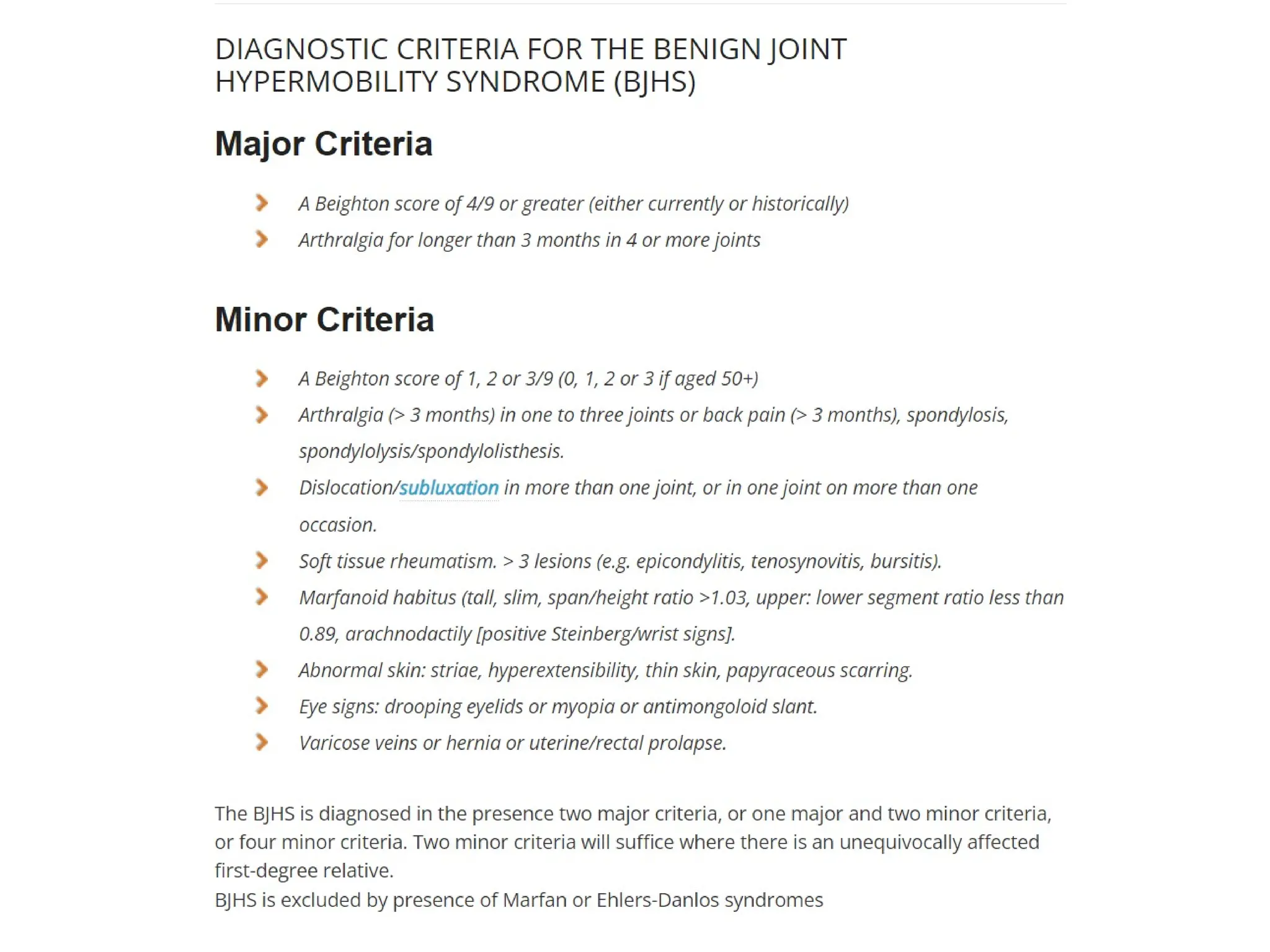 BEIGHTON SCORE FOR HYPERMOBILE SYNDROME,