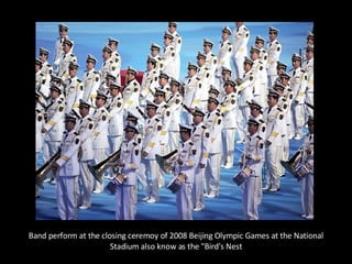 Band perform at the closing ceremoy of 2008 Beijing Olympic Games at the National Stadium also know as the "Bird's Nest 