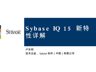 S yb a s e IQ 1 5 新特
性详解
卢东明
技术总监， Sybase 软件（中国）有限公司
 