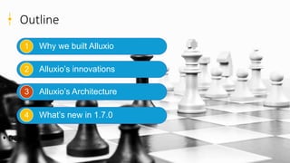 20
Outline
Why we built Alluxio
Alluxio’s innovations
Alluxio’s Architecture
What’s new in 1.7.0
1
2
3
4
• Demo• 5
 