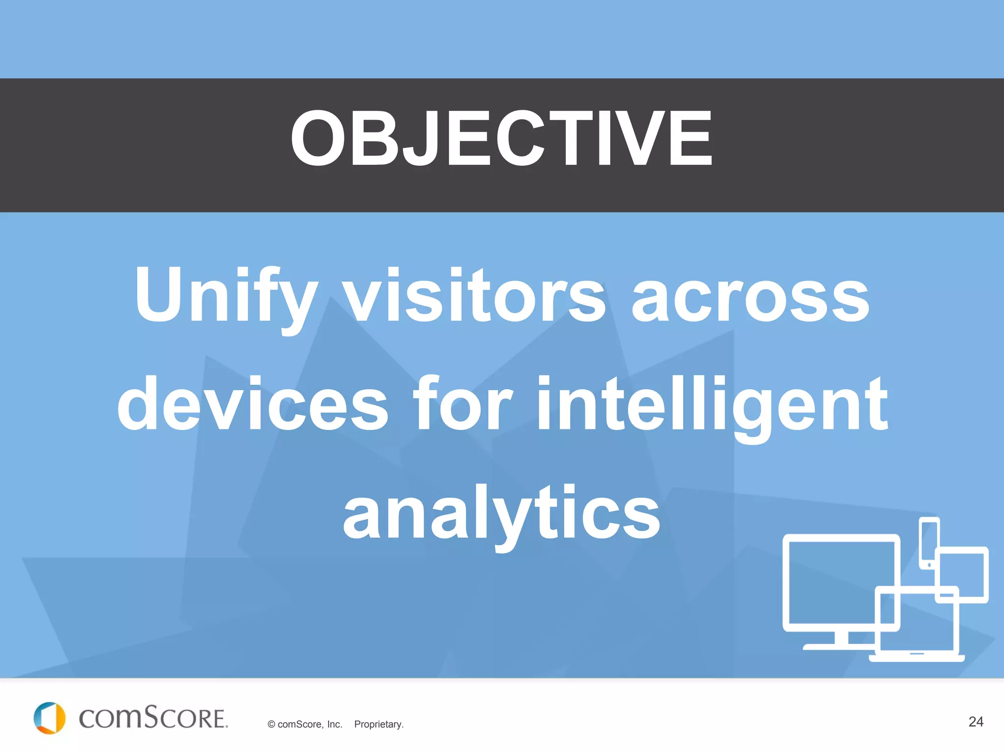 © comScore, Inc. Proprietary. 24
Unify visitors across
devices for intelligent
analytics
OBJECTIVE
 