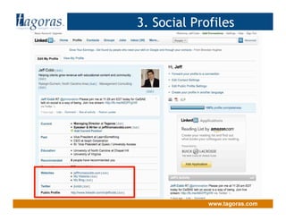 Tagoras<inquiry> <insight> <action>
www.tagoras.com
LinkedIn Personal Profile
3. Social Profiles
 