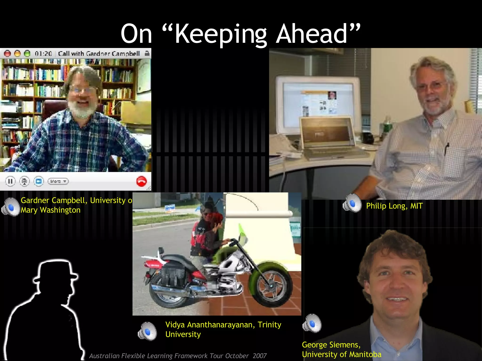 On “Keeping Ahead” Gardner Campbell, University of Mary Washington Vidya  Ananthanarayanan , Trinity University Philip Long, MIT George Siemens, University of Manitoba 