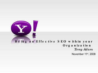 Being an Effective SEO within your Organization  Tony Adam November 11 th , 2008 