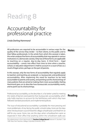 Being a Teacher: Reading 8. Accountability for Professional Practice | PDF
