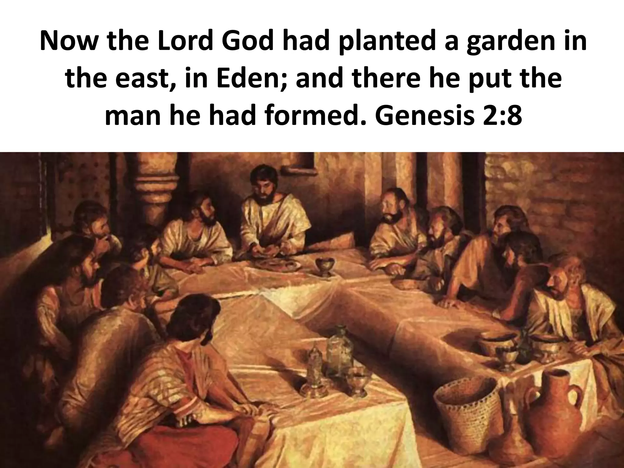 Now the Lord God had planted a garden in
the east, in Eden; and there he put the
man he had formed. Genesis 2:8
 