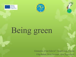 Being green
Gimnazija „Fran Galović”, Koprivnica, Croatia
Filip Bebek, Sven Novosel, Alen Trgovčević

 