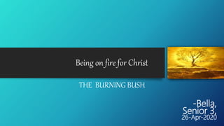 Being on fire for Christ
THE BURNING BUSH
-Bella,
Senior 3,
26-Apr-2020
 