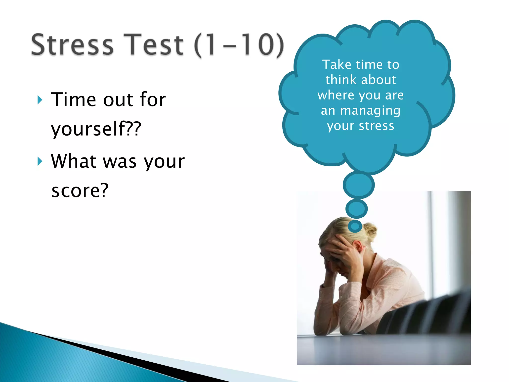Time out for yourself?? What was your score? Take time to think about where you are an managing your stress 