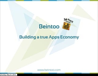 Beintoo
                       Building a true Apps Economy




                               www.beintoo.com
Sunday, May 27, 2012
 