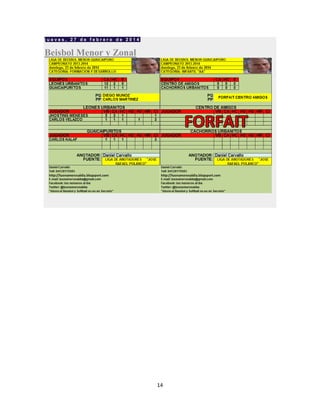 14
j u e v e s , 2 7 d e f e b r e r o d e 2 0 1 4
Beisbol Menor y Zonal
 