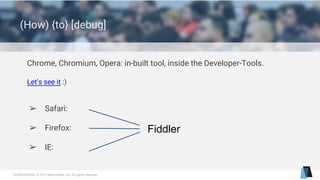 CONFIDENTIAL © 2015 MentorMate, Inc. All rights reserved.
(How) {to} [debug]
Chrome, Chromium, Opera: in-built tool, inside the Developer-Tools.
Let’s see it :)
Fiddler
➢ Safari:
➢ Firefox:
➢ IE:
 