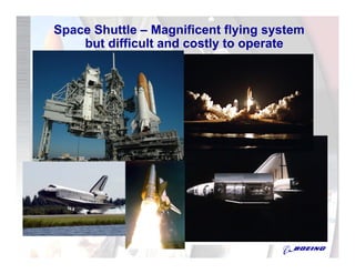 Space Shuttle – Magnificent flying system
    but difficult and costly to operate




                                            3
 